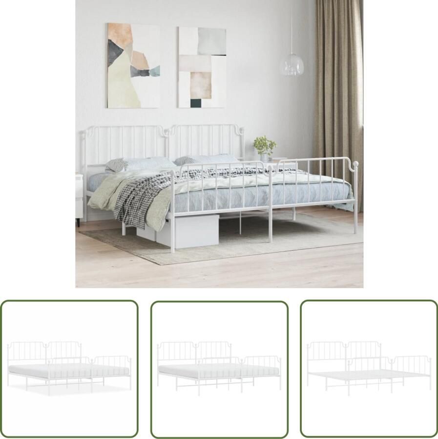VidaXL Bedframe met hoofd- en voeteneinde metaal wit 200x200 cm VidaXL Bedframe Bed Frame Metalen Bedframe Wit Bedframe Staal Bedframe
