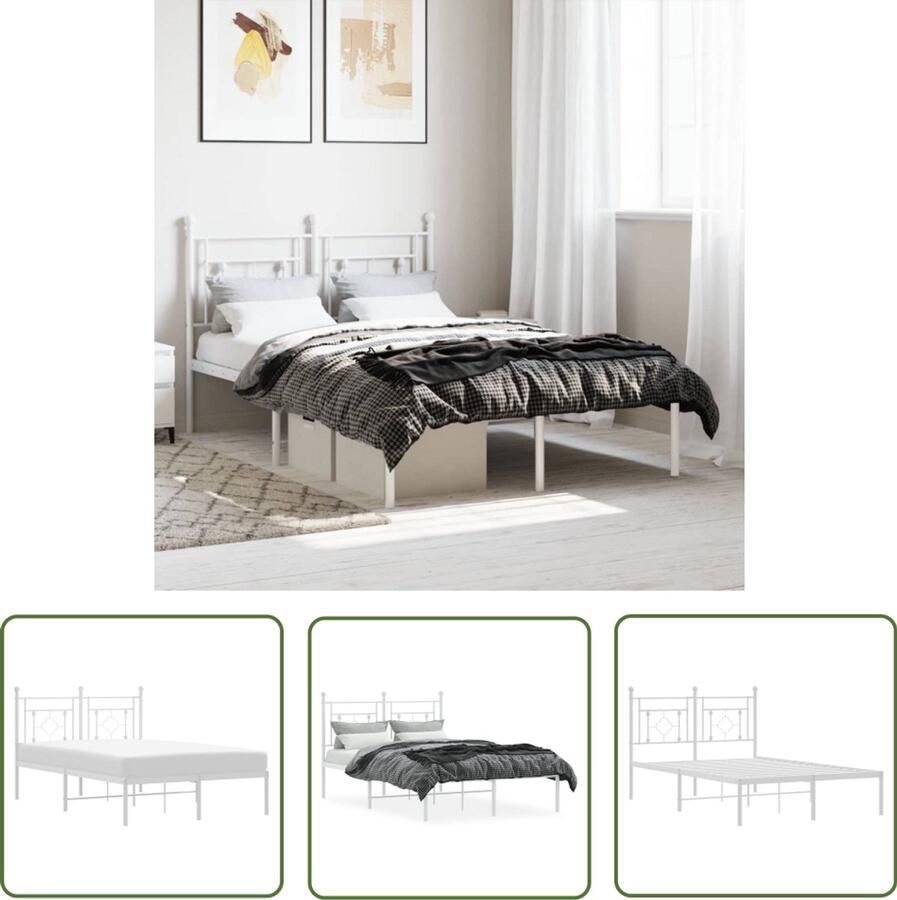 VidaXL Bedframe met hoofdbord metaal wit 120x190 cm Bed Frame Bed Staal Bed Wit Bed Tweepersoonsbed
