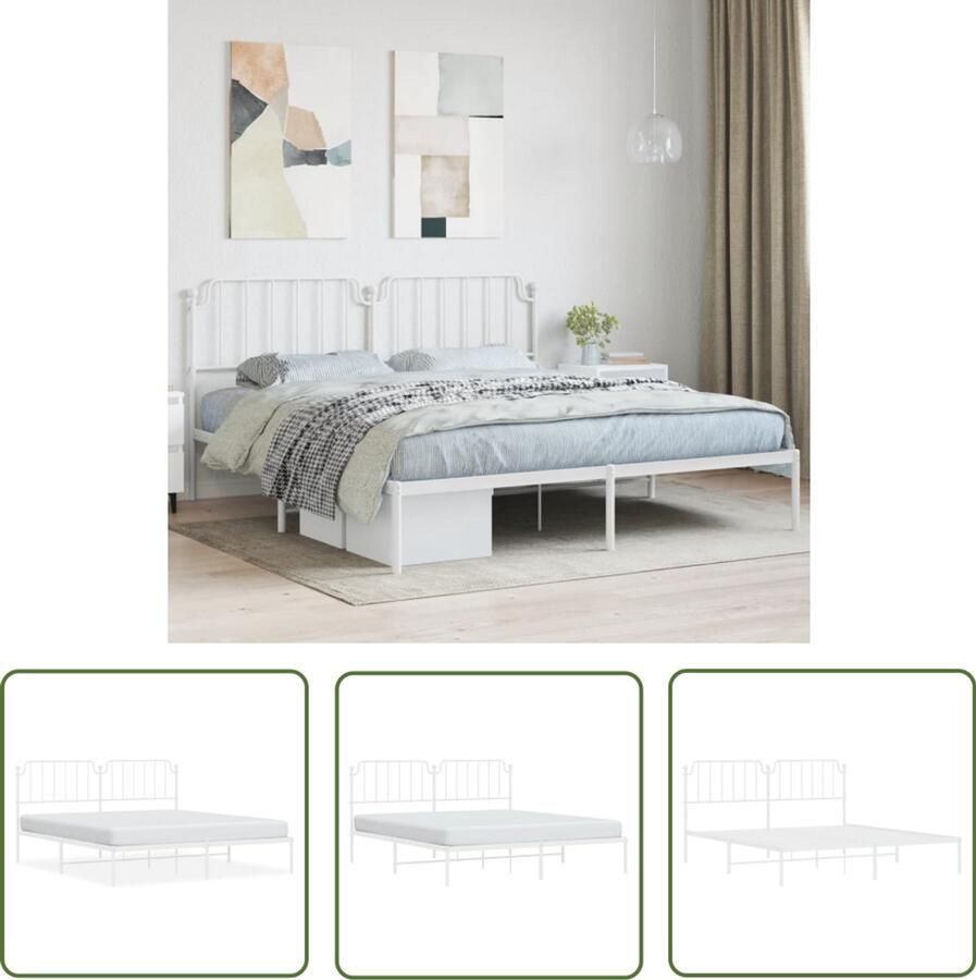 VidaXL Bedframe met hoofdbord metaal wit 180x200 cm Bed Frame Bed Staal Bedframe Wit Bedframe King Size Bed