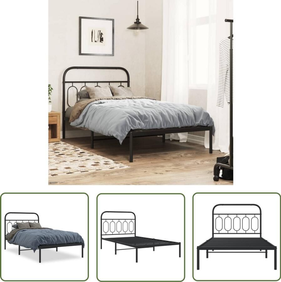 VidaXL Bed Frame Bedframe met hoofdbord metaal zwart 100x190 cm Metalen Bed Zwart Bed King Size Bed
