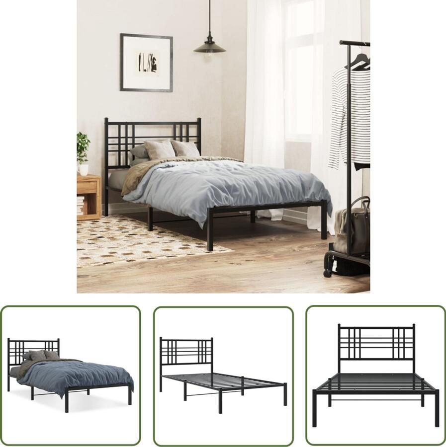 VidaXL Bed Frame Bedframe met hoofdbord metaal zwart 107x203 cm Hoofdbord Staal Zwart