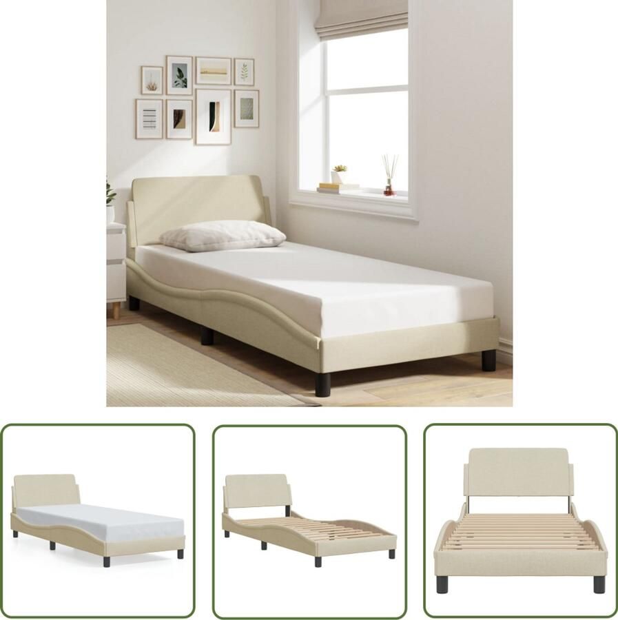 VidaXL Bedframe met hoofdeinde Dover 90x190 cm stof crème Bed Frame Bed Tweepersoonsbed Enkelbed Creme Kleur