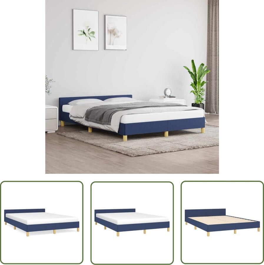 The Living Store Bedframe met hoofdeinde stof blauw 140x190 cm Bedframe Met Hoofdeinde Bedframes Met Hoofdeindes Bed Slaapmeubel Ledikant Bedbodem Tweepersoonsbed Bedden Slaapmeubels Slaapmeubelen Slaapmeubilair - Foto 2