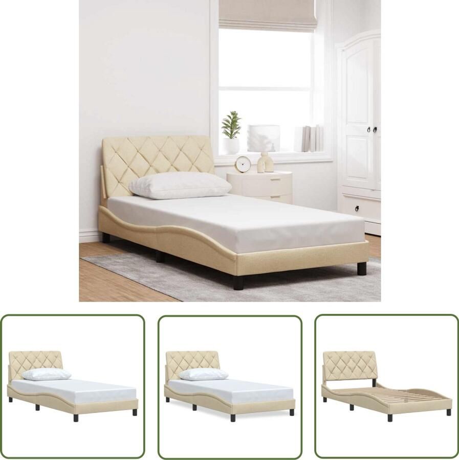 VidaXL Bedframe zonder matras 100x200 cm stof crèmekleurig Bed Frame Bed Slaapcomfort Hoofdbord Creme Kleur