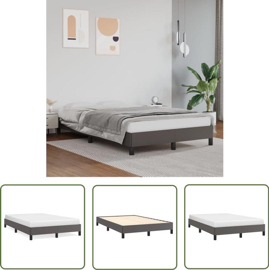 VidaXL Bedframe zonder matras 120x190 cm kunstleer grijs Bed Frame Bed Hoofdbord Slaapkamerinrichting Kunstleder Bed