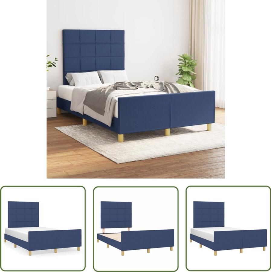 VidaXL Bed Frame Bedframe zonder matras 120x190 cm stof blauw Tweepersoonsbed Boxspring Slaapkamerinrichting
