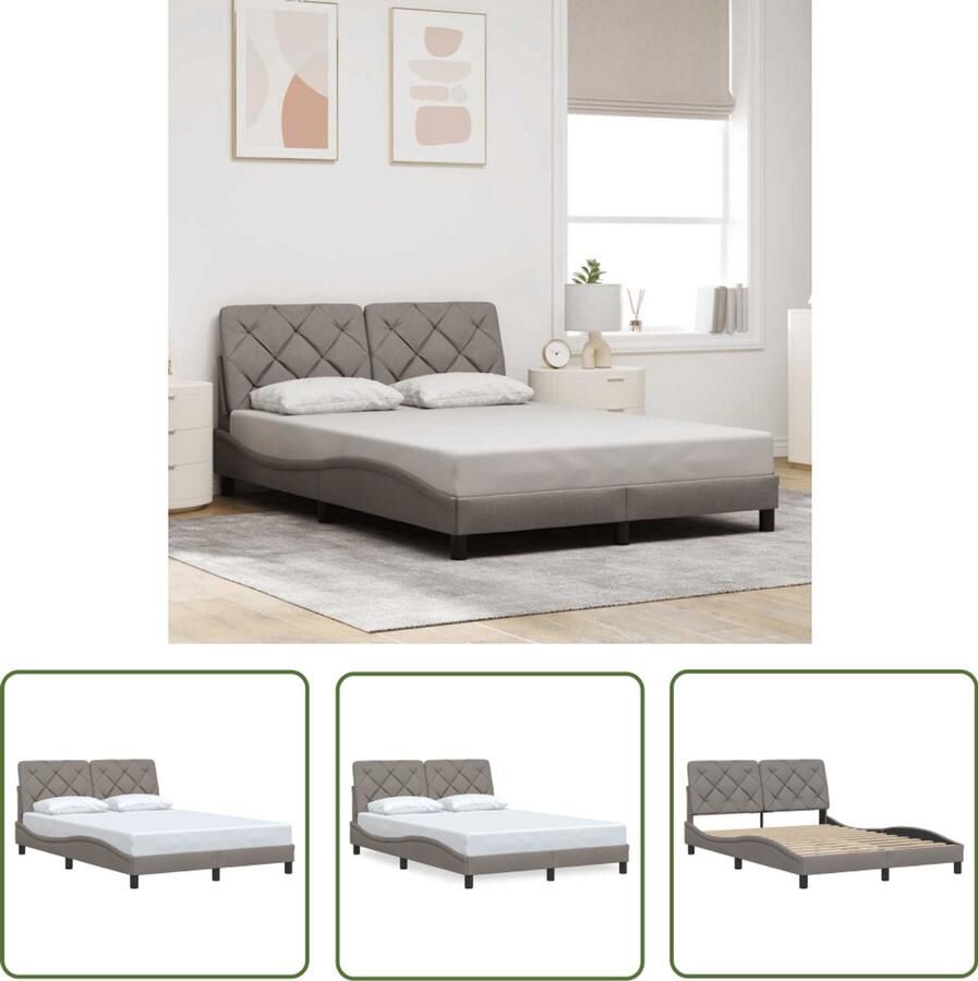 VidaXL Bed Frame Bedframe zonder matras stof taupe 140x200 cm Slaapkamers Taupecleur Houten Bed