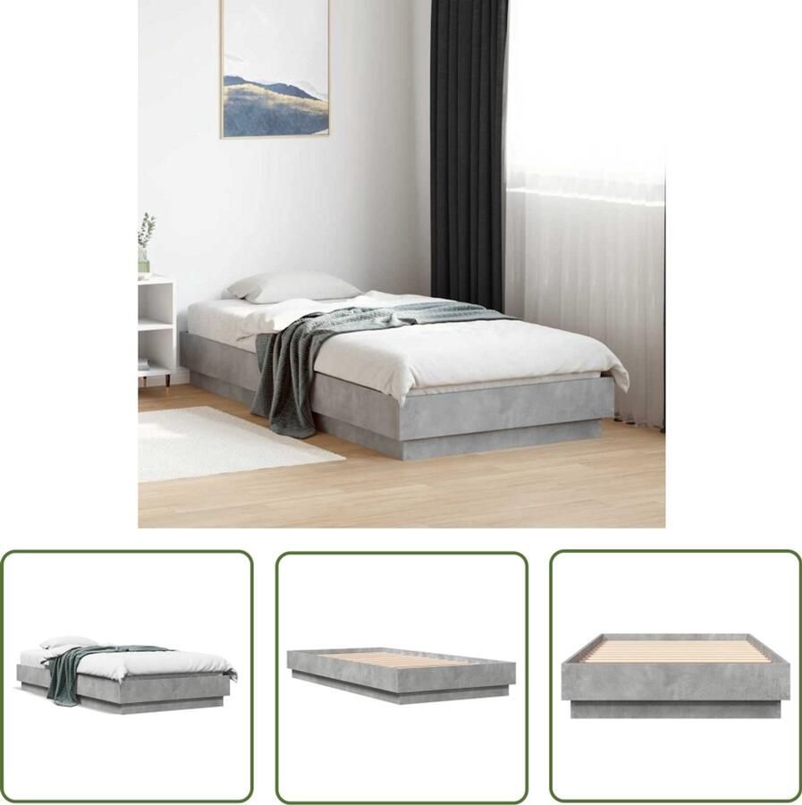 VidaXL Bed Frame Beton Grijs Bed Bedframe bewerkt hout betongrijs 90x190 cm Houten Bed Tweepersoonsbed Enkelpersoonlig Bed