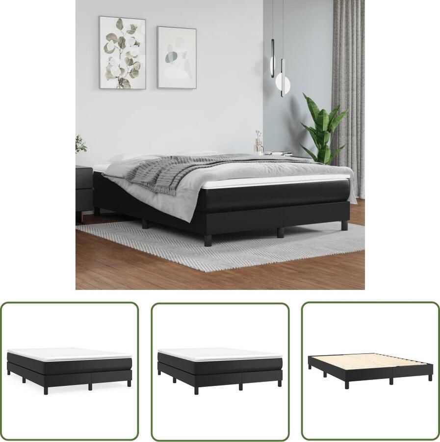 The Living Store Boxspringframe kunstleer zwart 140x190 cm Boxspringframe Boxspringframes Bed Ledikant Slaapmeubel Bedframe Bedbodem Tweepersoonsbed Boxspring Bedden Ledikanten