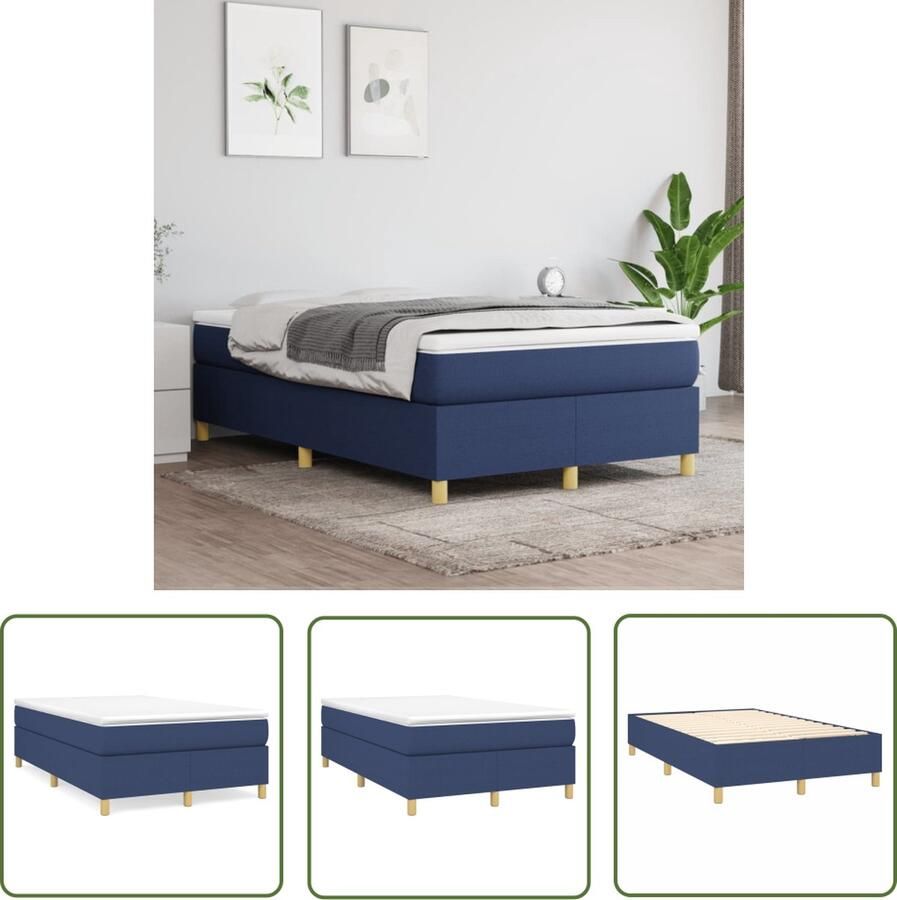The Living Store Boxspringframe Bedframe 203x120x35cm Kleur- Blauw Materiaal- Stof multiplex Geschikte matras- 120x200cm Boxspring Frame Bed Frame Tweepersoons Bed Blauwe Bed Stoffen Bed