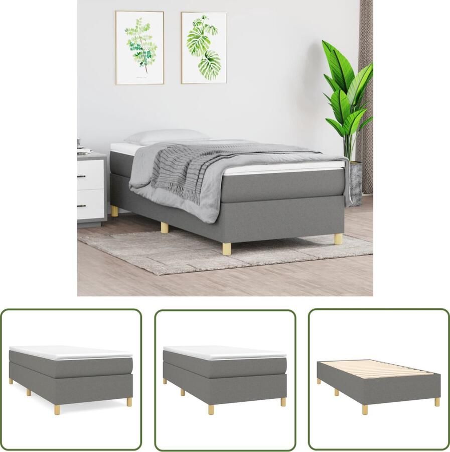 The Living Store Boxspringframe stof donkergrijs 90x190 cm Boxspringframe Boxspringframes Bed Ledikant Slaapmeubel Bedframe Bedbodem Eenpersoonsbed Boxspring Bedden Ledikanten