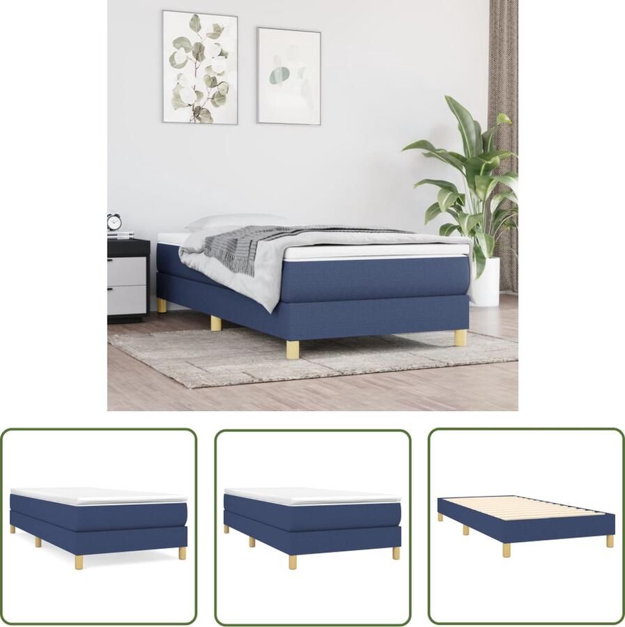The Living Store Boxspringframe Blauw 203 x 90 x 25 cm Stabiele poten Multiplex lattenbodem Boxspringframe Bedframe Slaapkamerinrichting Tweepersoonsslaapcomfort Blauwslaapkamer - Foto 2