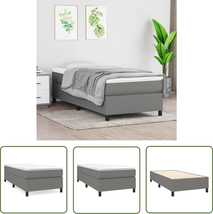The Living Store Boxspringframe donkergrijs 203 x 90 x 35 cm met ondersteunende poten en multiplex lattenbodem Boxspring Frame Bed Frame Donkere Kleuren Grijs Bed Frame Slaapkamer Meubels - Foto 2
