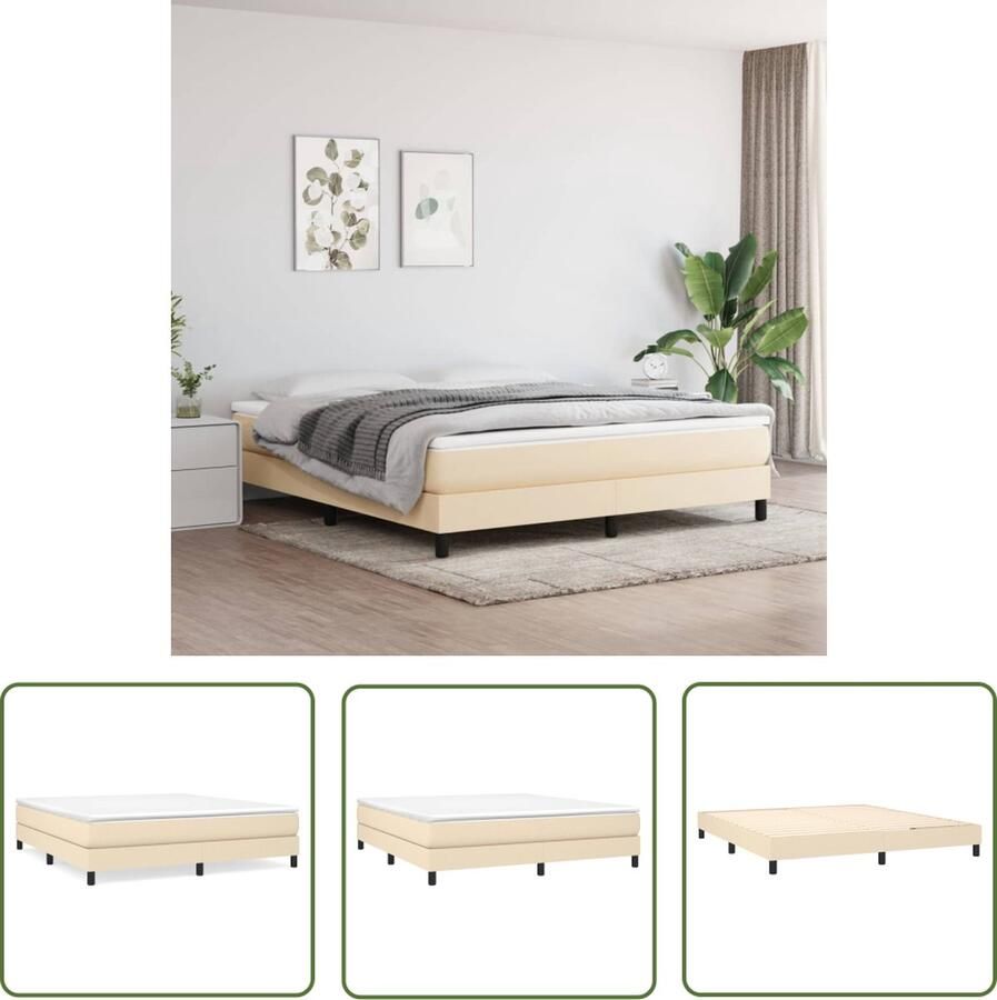 The Living Store Boxspringframe stof crèmekleurig 180x200 cm Boxspringframe Boxspringframes Bed Ledikant Slaapmeubel Bedframe Bedbodem Tweepersoonsbed Boxspring Bedden Ledikanten