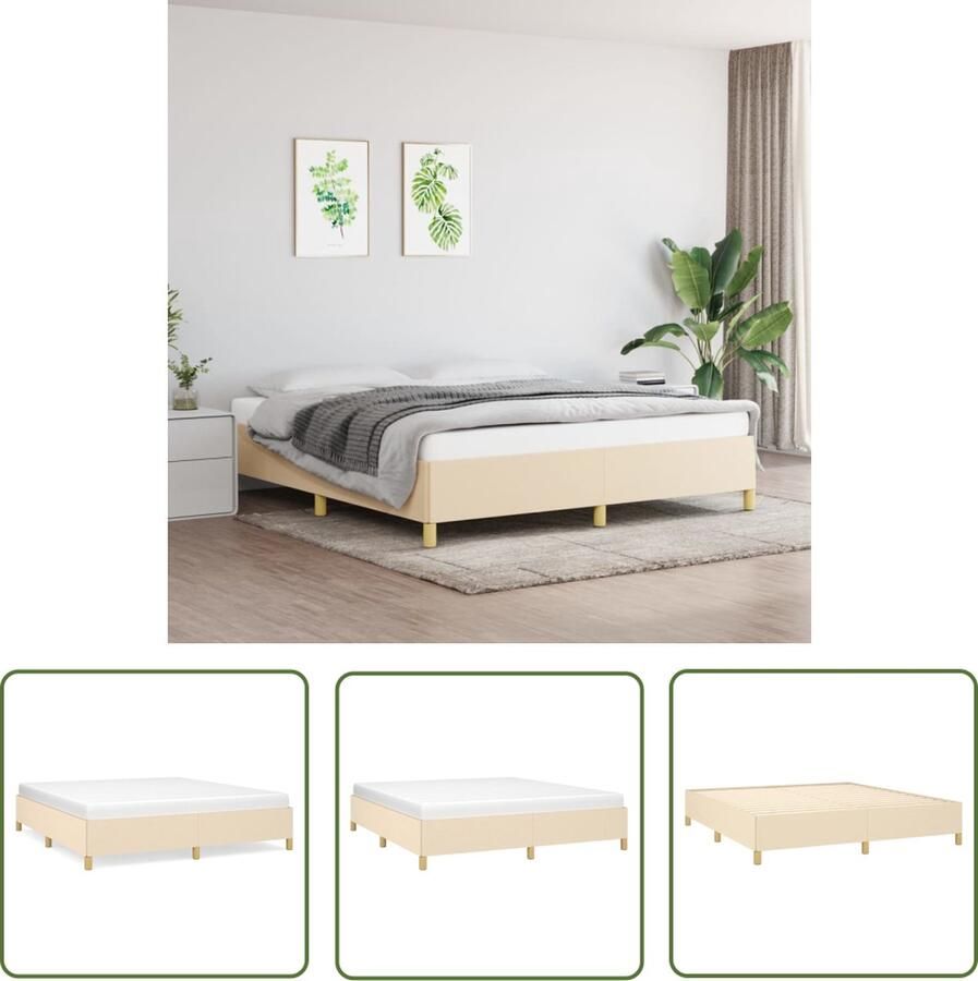 The Living Store Boxspringframe stof crèmekleurig 180x200 cm Boxspringframe Boxspringframes Bed Ledikant Slaapmeubel Bedframe Bedbodem Tweepersoonsbed Boxspring Bedden Ledikanten