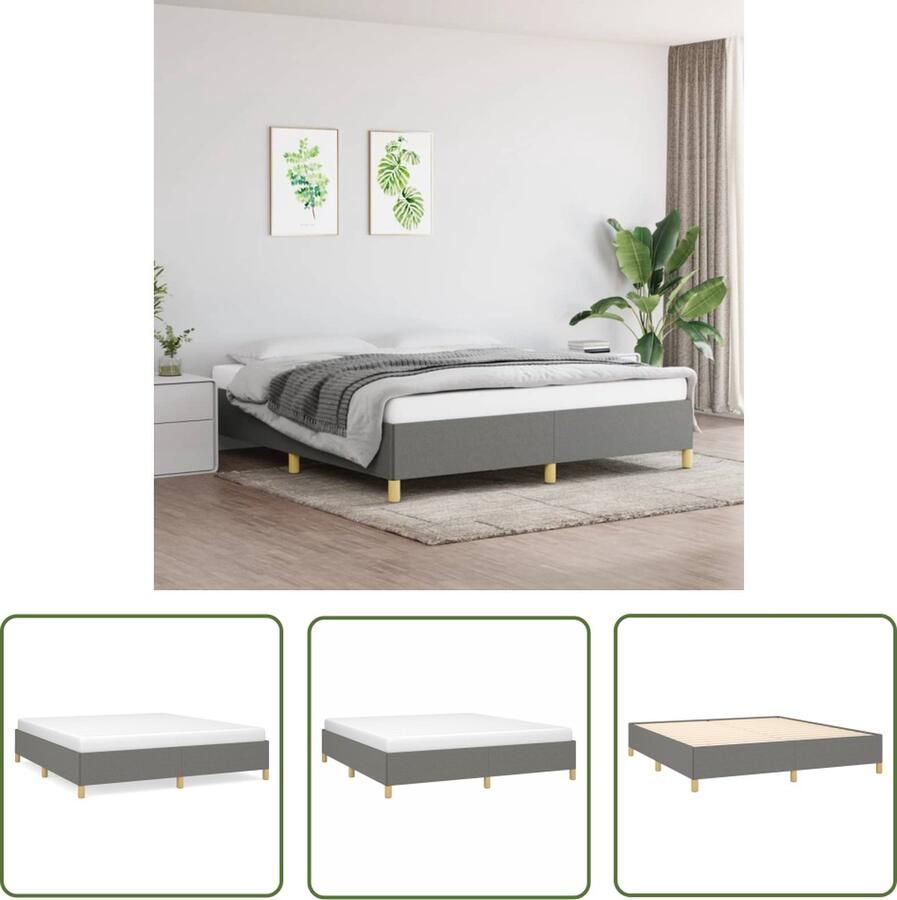 The Living Store Boxspringframe stof donkergrijs 180x200 cm Boxspringframe Boxspringframes Bed Ledikant Slaapmeubel Bedframe Bedbodem Tweepersoonsbed Boxspring Bedden Ledikanten
