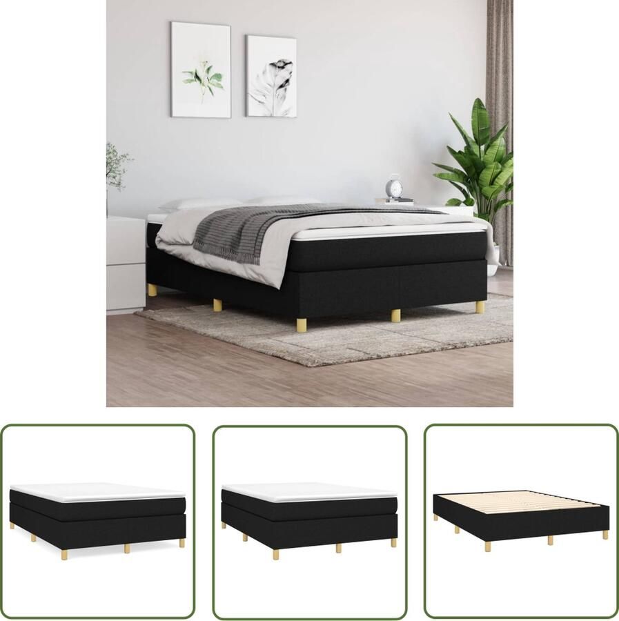 The Living Store Boxspringframe stof zwart 140x190 cm Boxspringframe Boxspringframes Bed Ledikant Slaapmeubel Bedframe Bedbodem Tweepersoonsbed Boxspring Bedden Ledikanten
