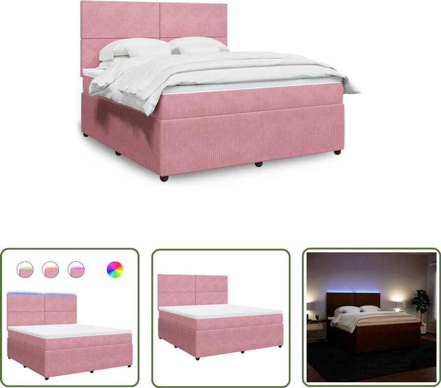 VidaXL Boxspring met matras fluweel roze 180x200 cm Boxspring Bed Frame Fluweel Roze Matras