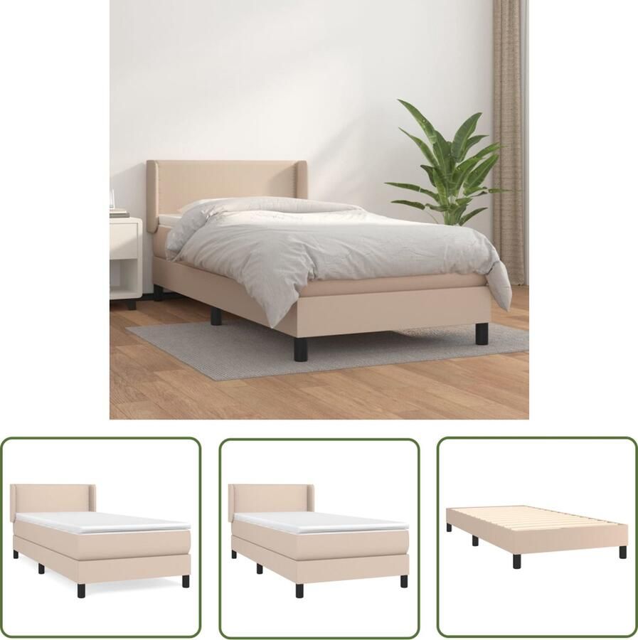 The Living Store Boxspring met matras kunstleer cappuccinokleurig 90x200 cm Boxspring Boxsprings Bed Slaapmeubel Boxspringbed Boxspring Bed Tweepersoonsbed Bed Met Matras Bedframe Ledikant Bed Met Hoofdbord