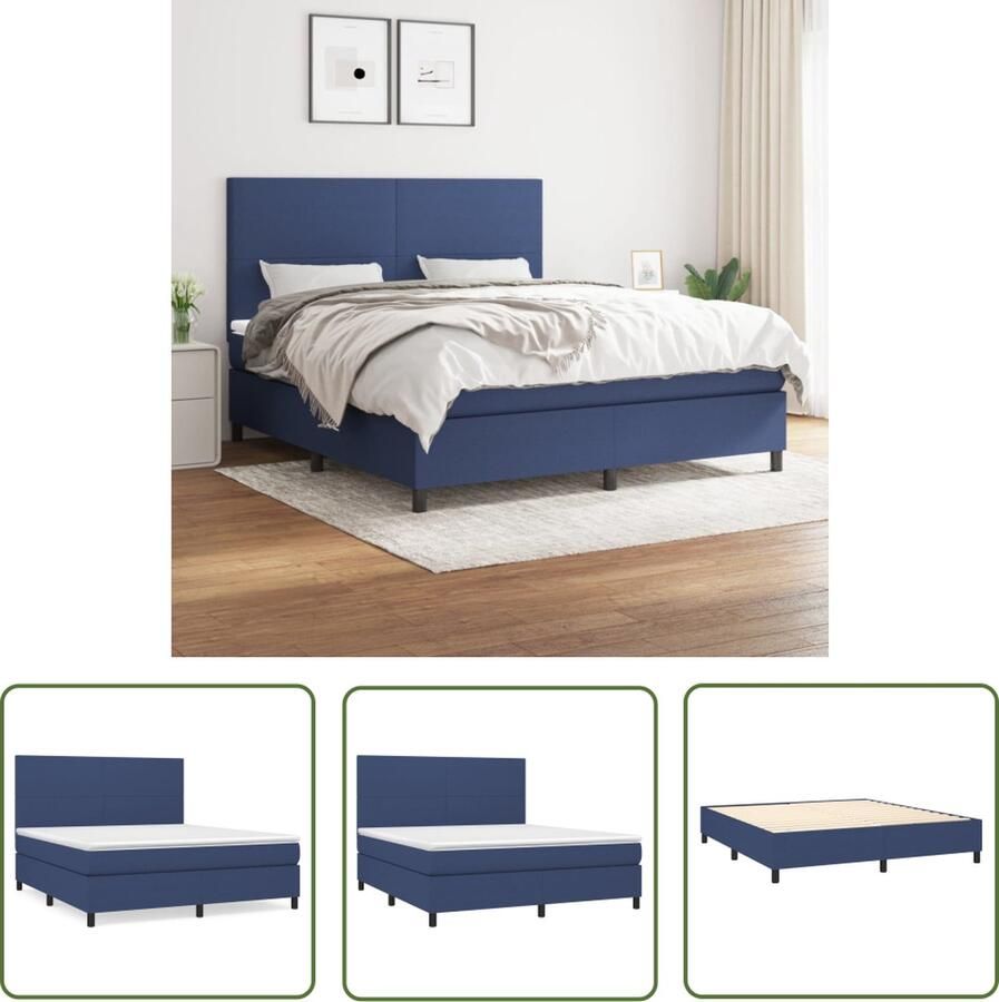 The Living Store Bed Blauw Boxspring 203 x 160 x 118 128 cm Pocketvering Matras Middelharde Ondersteuning Huidvriendelijk Topmatras Boxspring Bed Frame Boxspringbed Tweepersoonsbed Blauwdruk