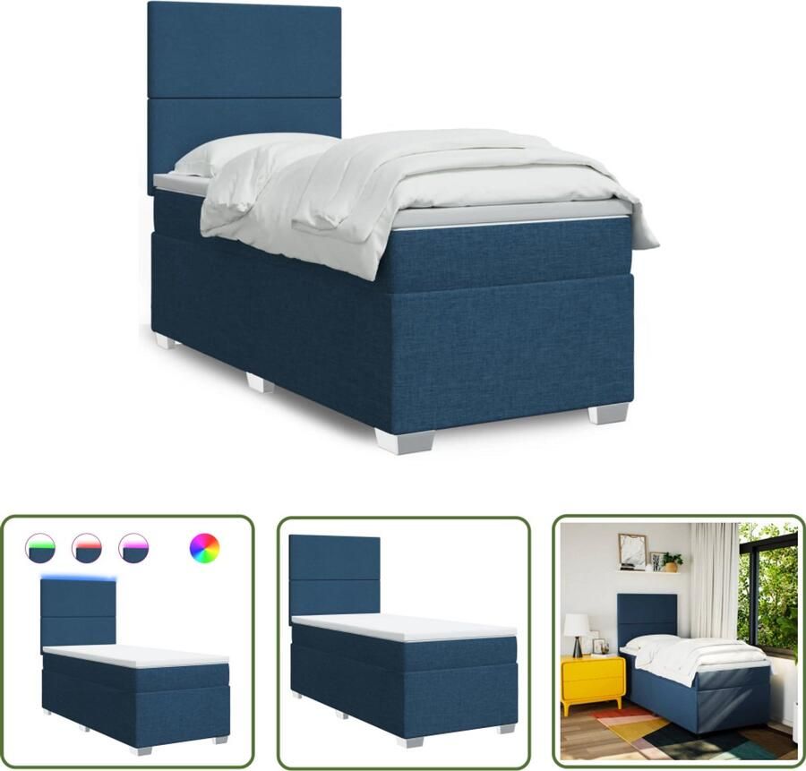 VidaXL Boxspring met matras stof blauw 80x200 cm Boxspring Bed Frame Slaapcomfort Blauwe Boxspring Stoffen Boxspring
