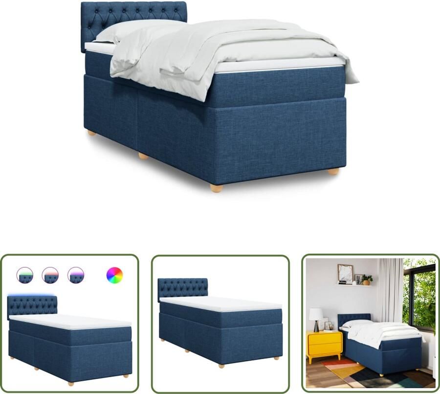 VidaXL Boxspring met matras stof blauw 90x190 cm Boxspring Bed Frame Boxspring Bed Tweepersoonsbed Blauwdruk