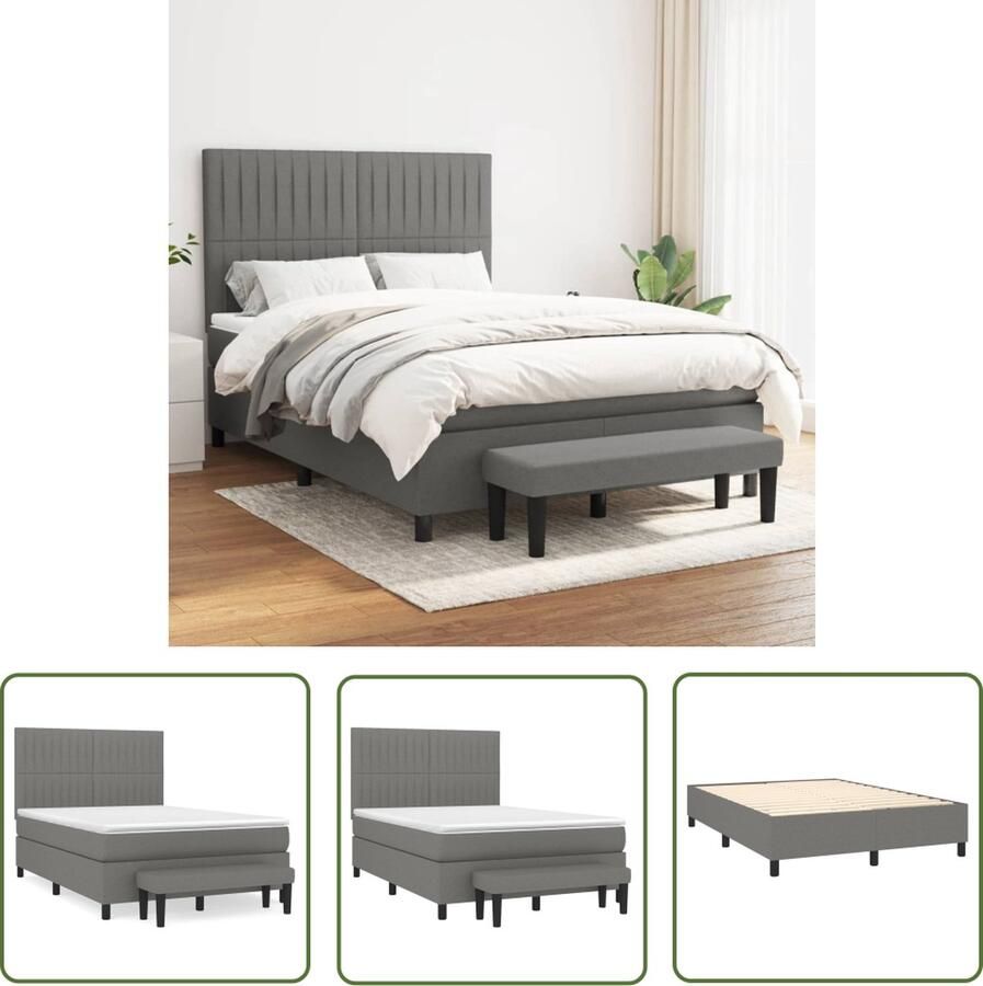 The Living Store Bedframe Boxspring Donkergrijs 193x144x118 128 cm Met Verstelbaar Hoofdbord Pocketvering Matras Middelharde Ondersteuning Huidvriendelijk Topmatras Multifunctioneel Bankje
