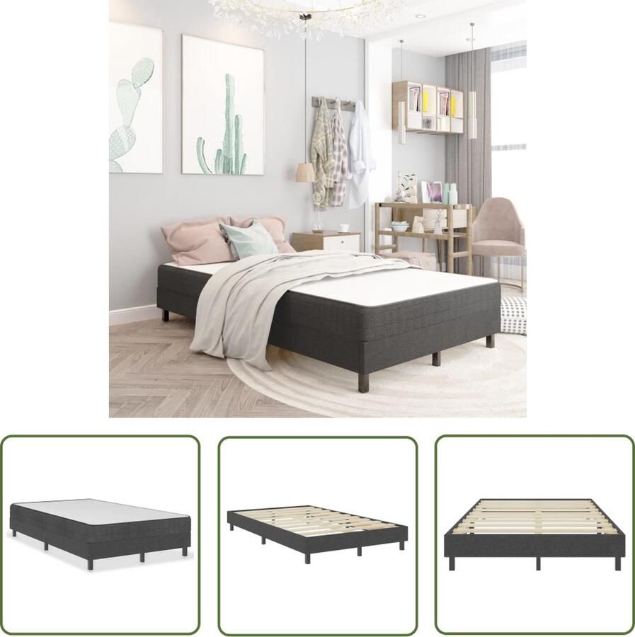 The Living Store Boxspring Bedframe donkergrijs 201x120.5x24.5cm MDF en metaal Veermatras wit en donkergrijs 200x120x20cm Montage vereist Boxspring Bed Frame Donkere Kleur Tweepersoonsbed Mdf - Foto 2