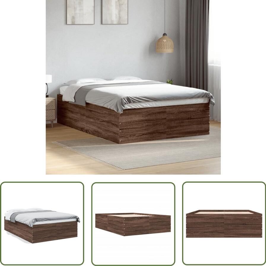 VidaXL Bed Frame Bruin Houten Bed Bedframe bewerkt hout bruin eikenkleur 120x200 cm Tweepersoons Bed Slaapkamers Bedroom Furniture