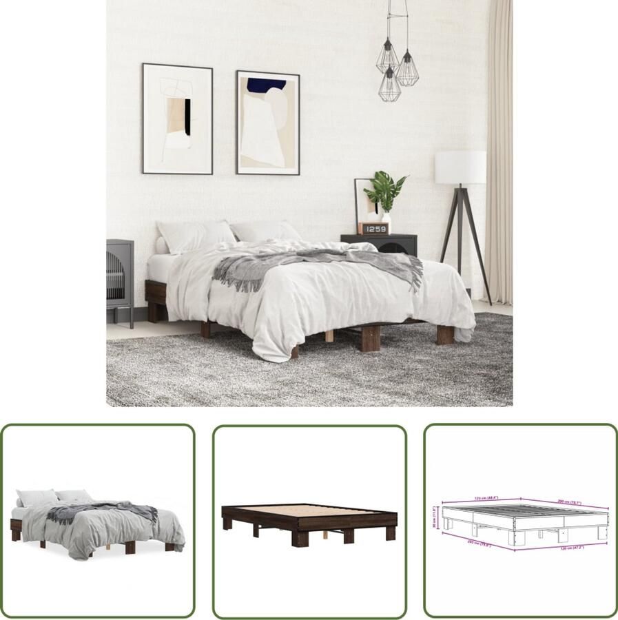 VidaXL Bed Frame Bruin Houten Bed Bedframe bewerkt hout metaal bruin eikenkleur 120x200 cm Tweepersoons Bed King Size Bed Boxspring Bed