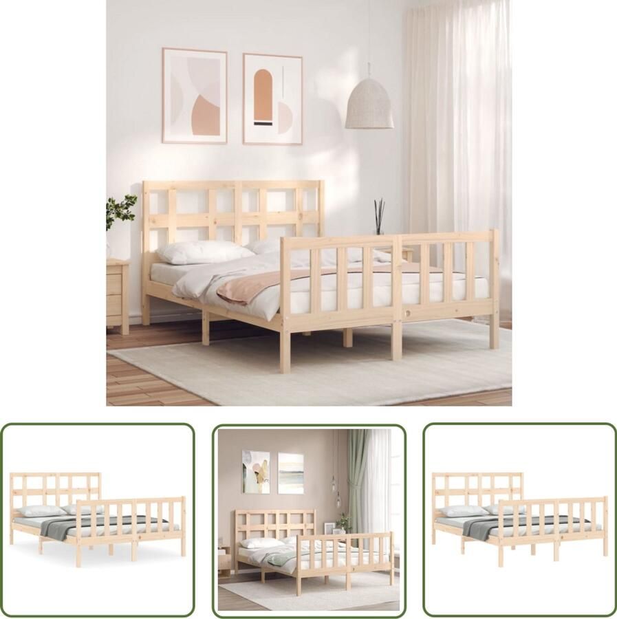 VidaXL Bed Frame Bruin Massief Grenenhout Bed Frame Bedframe met hoofdbord massief hout Bed Frame 135x190 Tweepersoons Bed Frame Houten Bed Frame
