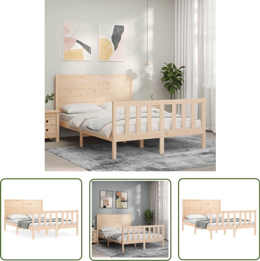 VidaXL Bed Frame Bruin Massief Grenenhout Bed Frame Bedframe met hoofdbord massief hout King Size Bed Frame Tweepersoons Bed Frame Houten Bed Frame
