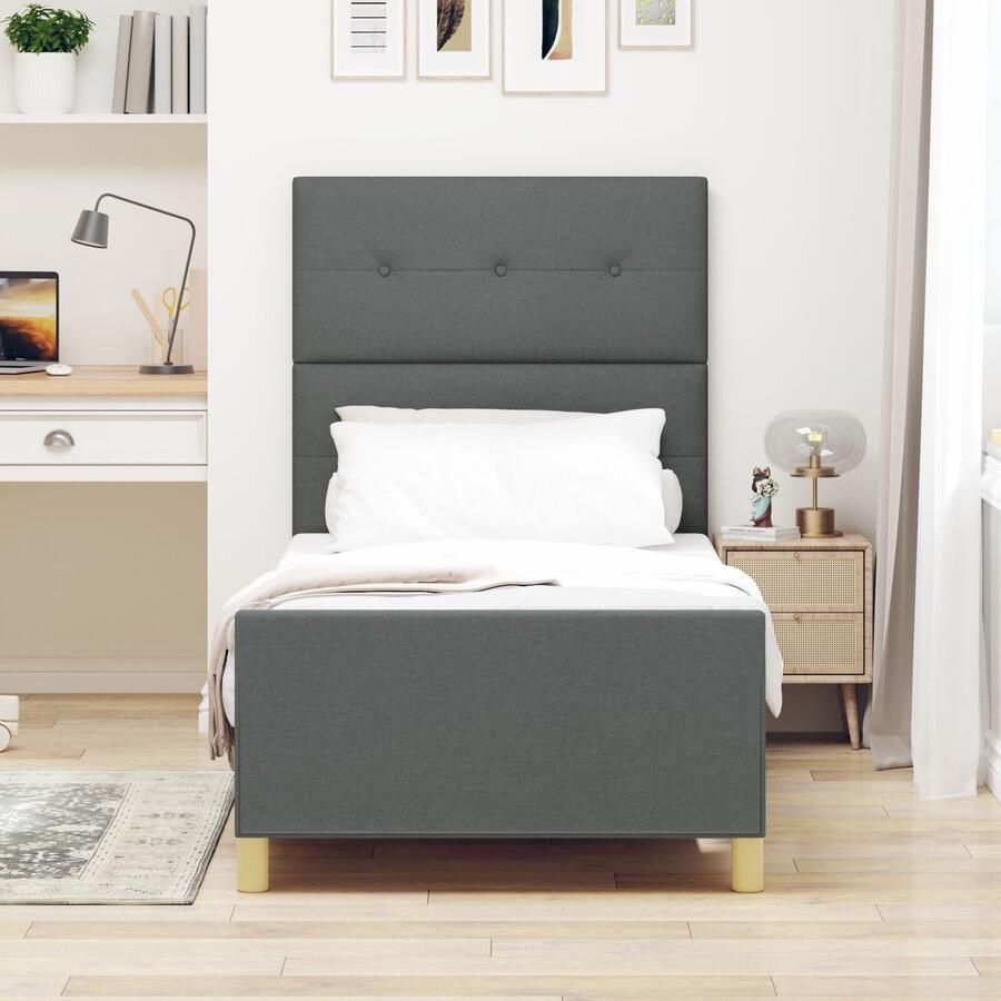 VidaXL Bed Frame Donker grijs Stof Eenpersoons Eenvoudig Bed Modern - Foto 3