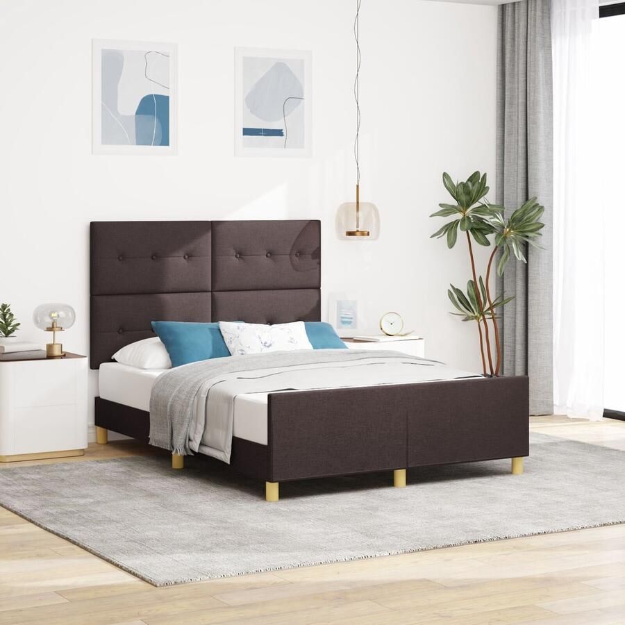 VidaXL Bedframe met hoofdeinde Donkerbruin 160 x 200 cm Stof - Foto 2