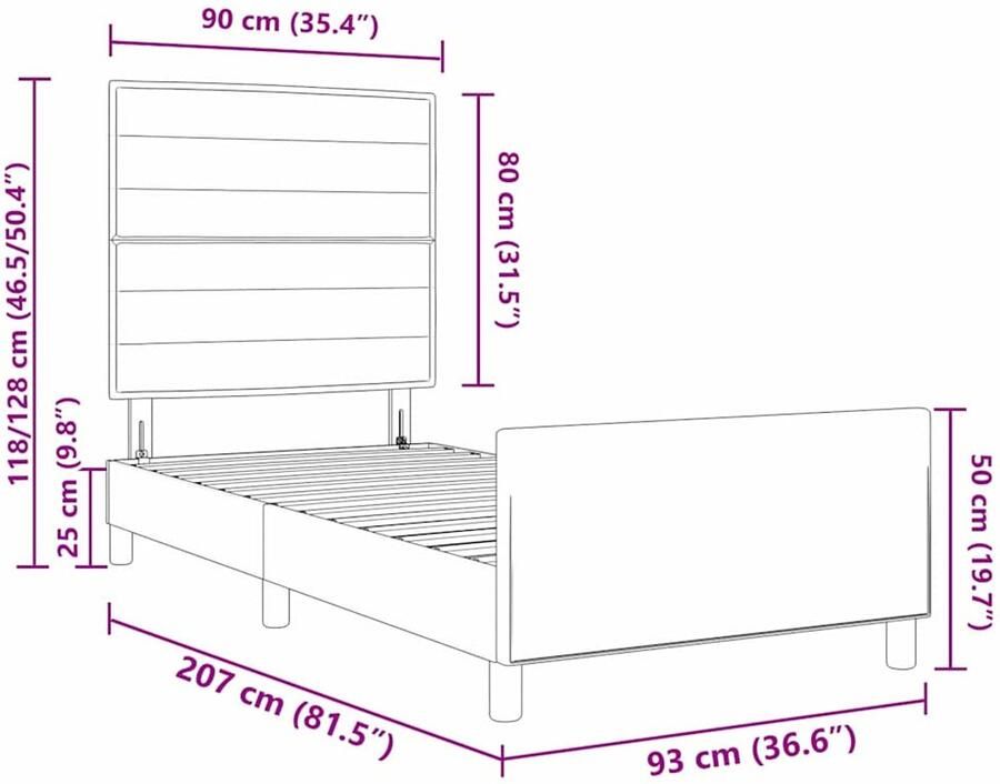 VidaXL Bedframe Donkerbruin Stof 90 x 200 cm Eenvoudig Bedframe - Foto 2