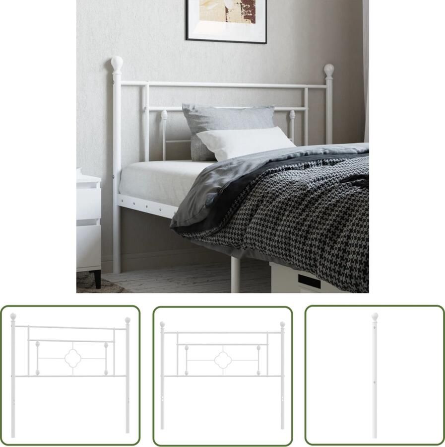 The Living Store Bedhoofdbord Wit Staal 112 x 97 cm Robuuste metalen constructie Hoofd Bord Bed Frame Hoofdbord Wit Staal Hoofdbord Modern Hoofdbord