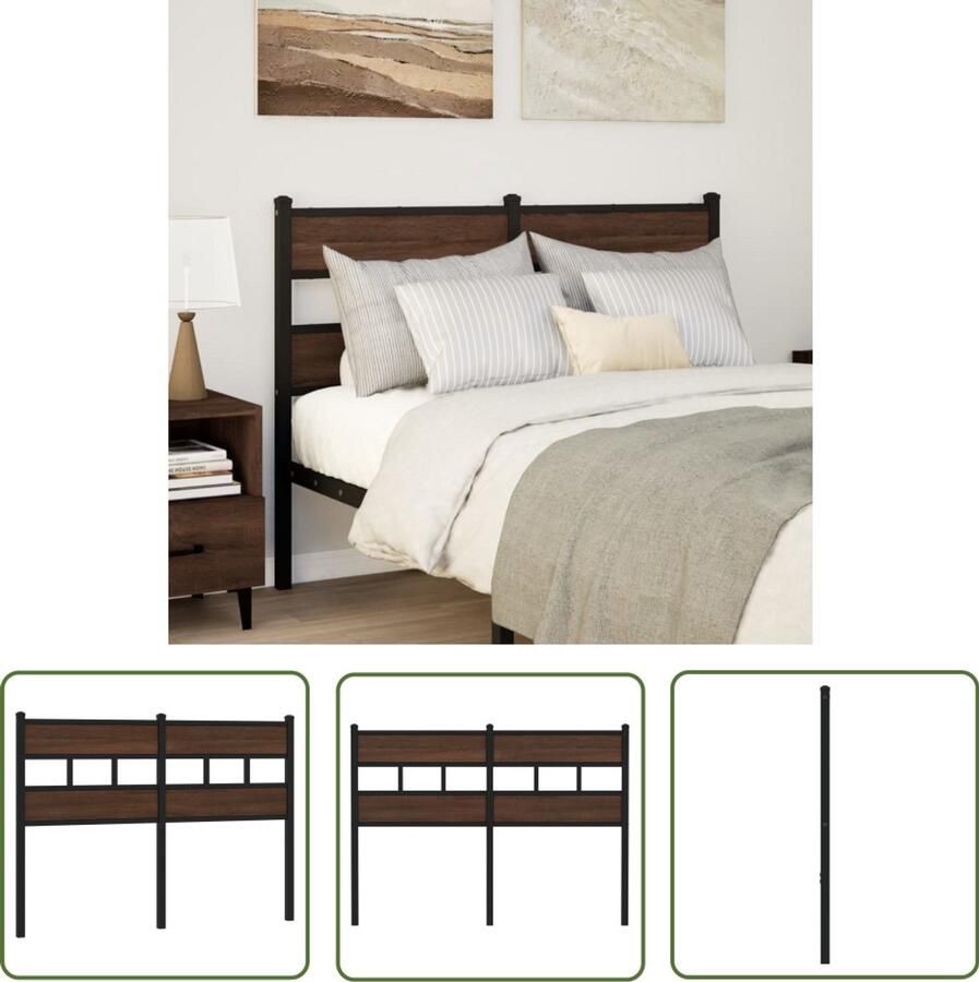 The Living Store Hoofdbord 120 cm bewerkt hout en staal bruin eikenkleurig Hoofd Bord Bed Frame Hoofdkussen Slaap Kamer Houten Hoofdbord