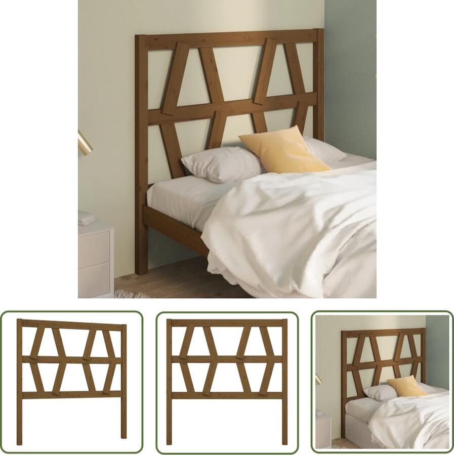 The Living Store Hoofdbord 81x4x100 cm massief grenenhout honingbruin Hoofd Bord Bed Frame Hoofdeinde Grenenhout Hout