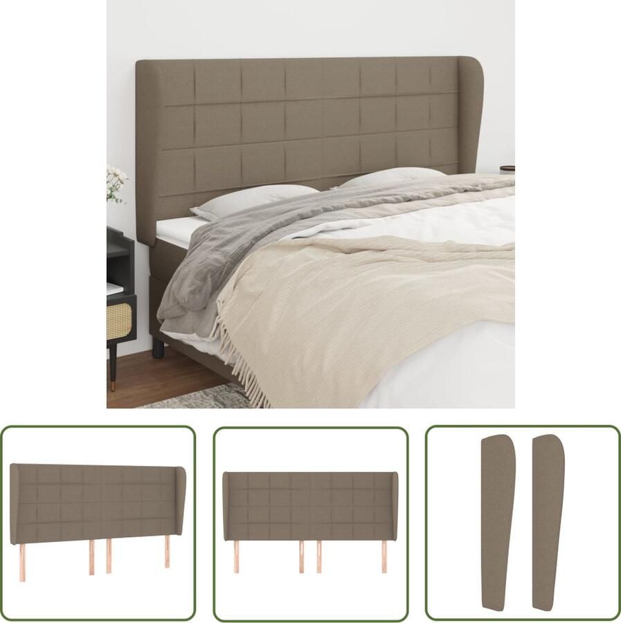 The Living Store Hoofdbord Bed Taupe 203 x 23 x 118 128 cm Duurzaam stof Verstelbare hoogte Stevige houten poten Hoofd Bord Bed Frame Hoofdkussen Slaap Kamer Decoratie Tapijt