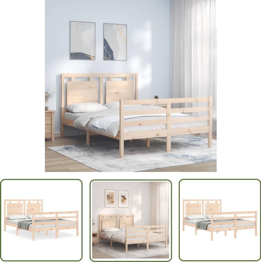 VidaXL Bed Frame Massief Houten Bed Bedframe met hoofdbord massief hout 140x190 cm Bruine Bed Tweepersoonsbed 140x190 Bed