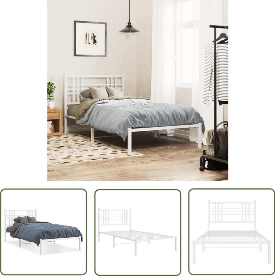 VidaXL Bedframe met hoofdbord metaal wit 100x190 cm Metalen Bed Frame Bed Frame Met Hoofdbord Bed Frame Wit Staal Bed Frame Boxspring Frame