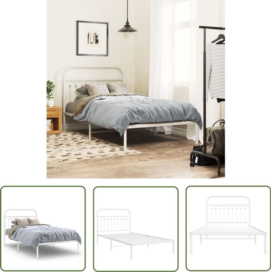 VidaXL Bedframe met hoofdbord metaal wit 100x190 cm Metalen Bed Frame Bed Frame Met Hoofdbord Staal Bed Frame Witte Bed Frame King Size Bed Frame