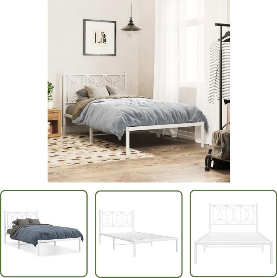 VidaXL Bed Frame Met Hoofdbord Metalen Bed Frame Bedframe met hoofdbord metaal wit 100x200 cm Bed Frame Wit Staal Bed Frame King Size Bed Frame