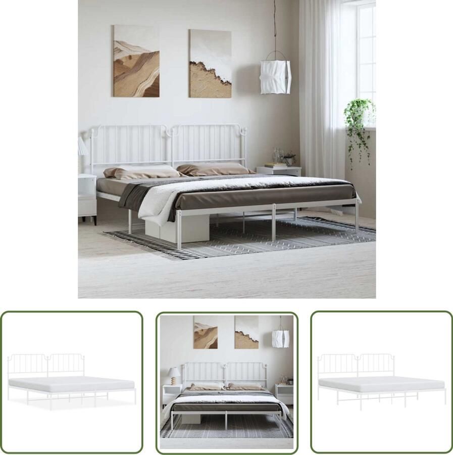 VidaXL Bedframe met hoofdbord metaal wit 193x203 cm Metalen Bed Frame Bed Frame Met Hoofdbord Staal Bed Frame Wit Bed Frame King Size Bed Frame