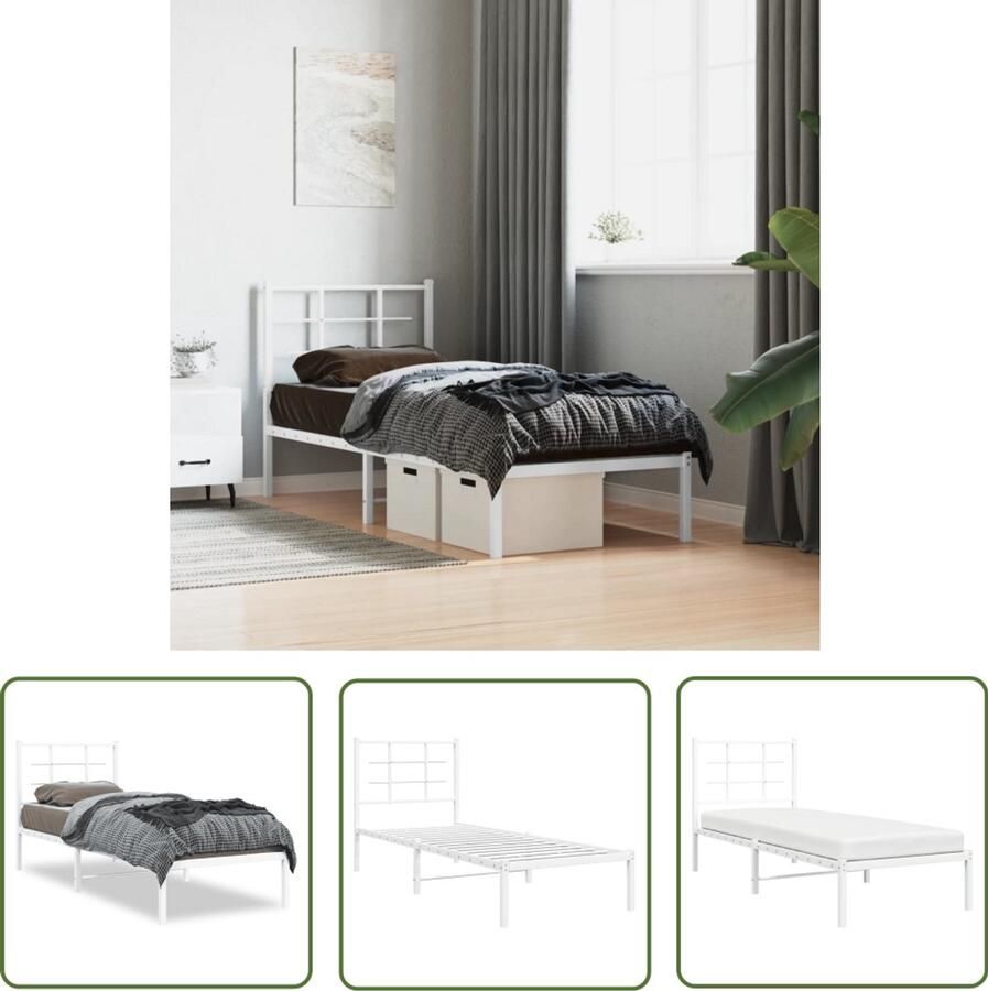 VidaXL Bedframe met hoofdbord zonder matras metaal wit 75x190 cm Metalen Bed Frame Bed Frame Met Hoofdbord Staal Bed Frame Witte Bed Frame Tweepersoons Bed Frame