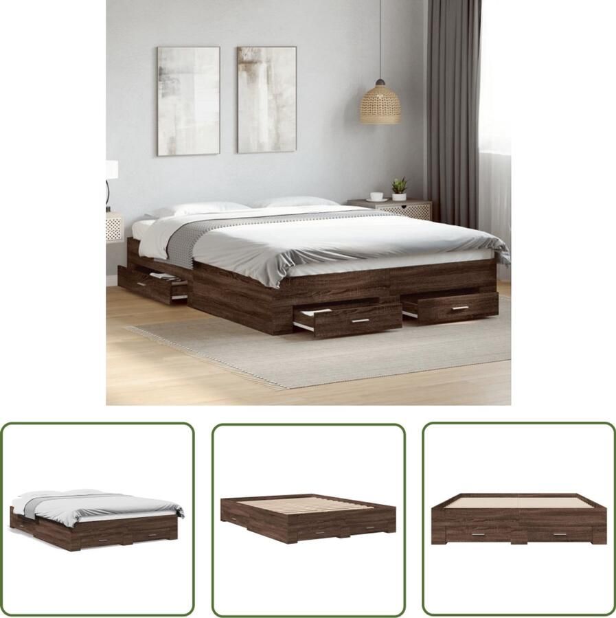 VidaXL Bed Frame Met Lade Bruin Houten Bed Bedframe met lades bewerkt hout bruin eikenkleur 160x200 cm Tweepersoons Bed Boxspring Bed Slaapkamer Meubilair