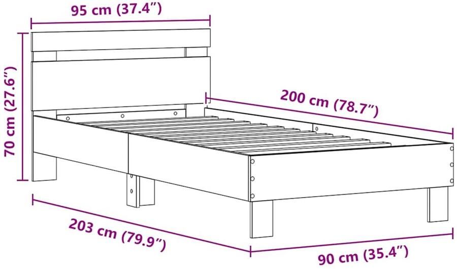 VidaXL Bedframe met LED-verlichting Zwart Eiken 90x200 cm Gefabriceerd Hout - Foto 2
