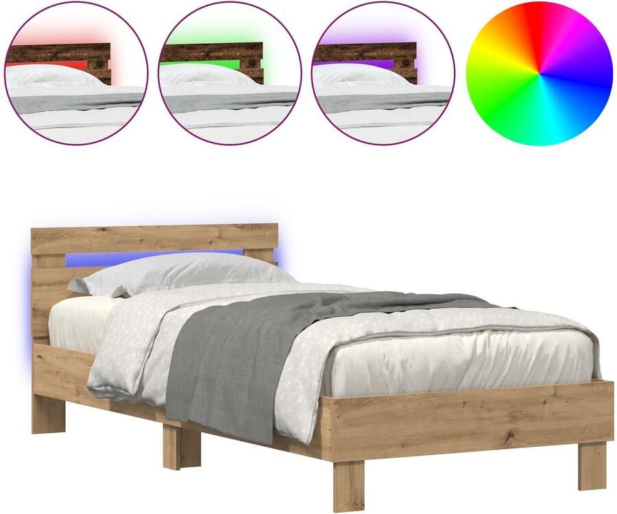 VidaXL Bed Frame met LED-verlichting Artisan Eikenhout 90x190 cm Kunststof - Foto 2