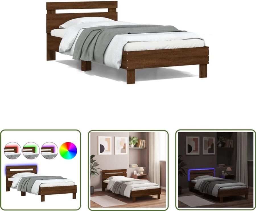 VidaXL Bed Frame Met Led Verlichting Bruin Houten Bed Frame Bedframe met hoofdbord en LED bruin eikenkleur 100x200 cm Tweepersoons Bed Frame King Size Bed Frame Modern Bed Frame