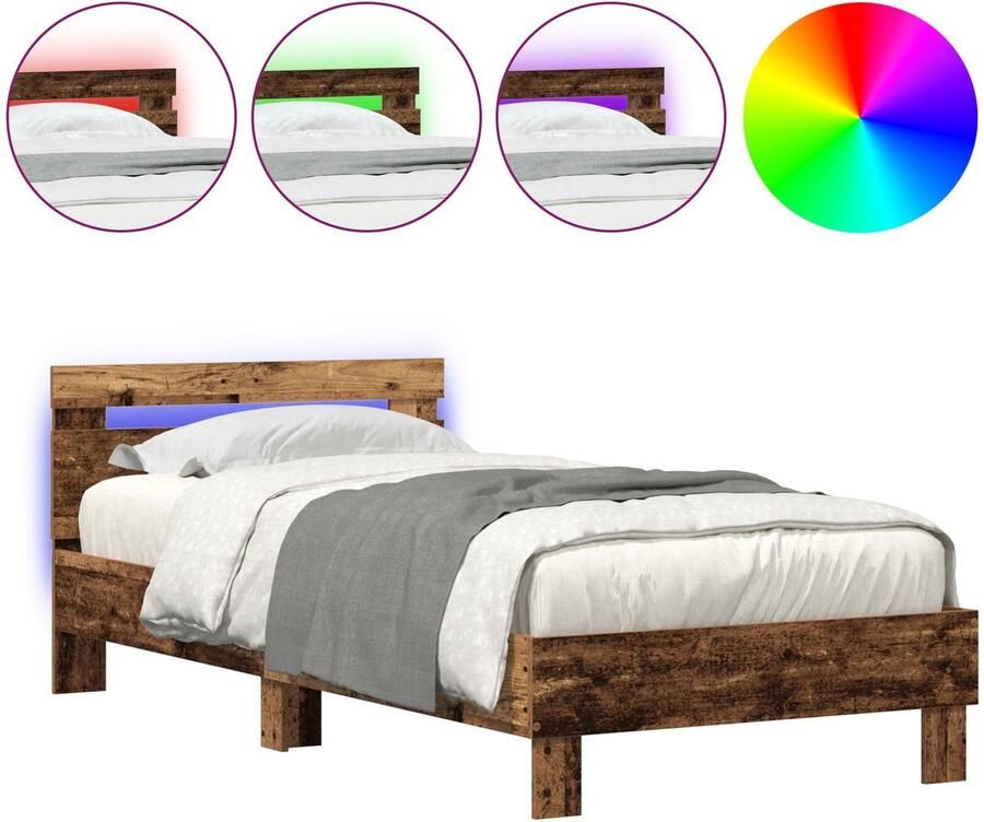 VidaXL Bed Frame met LED-verlichting Oude Hout 75x190 cm Engineered Wood - Foto 4